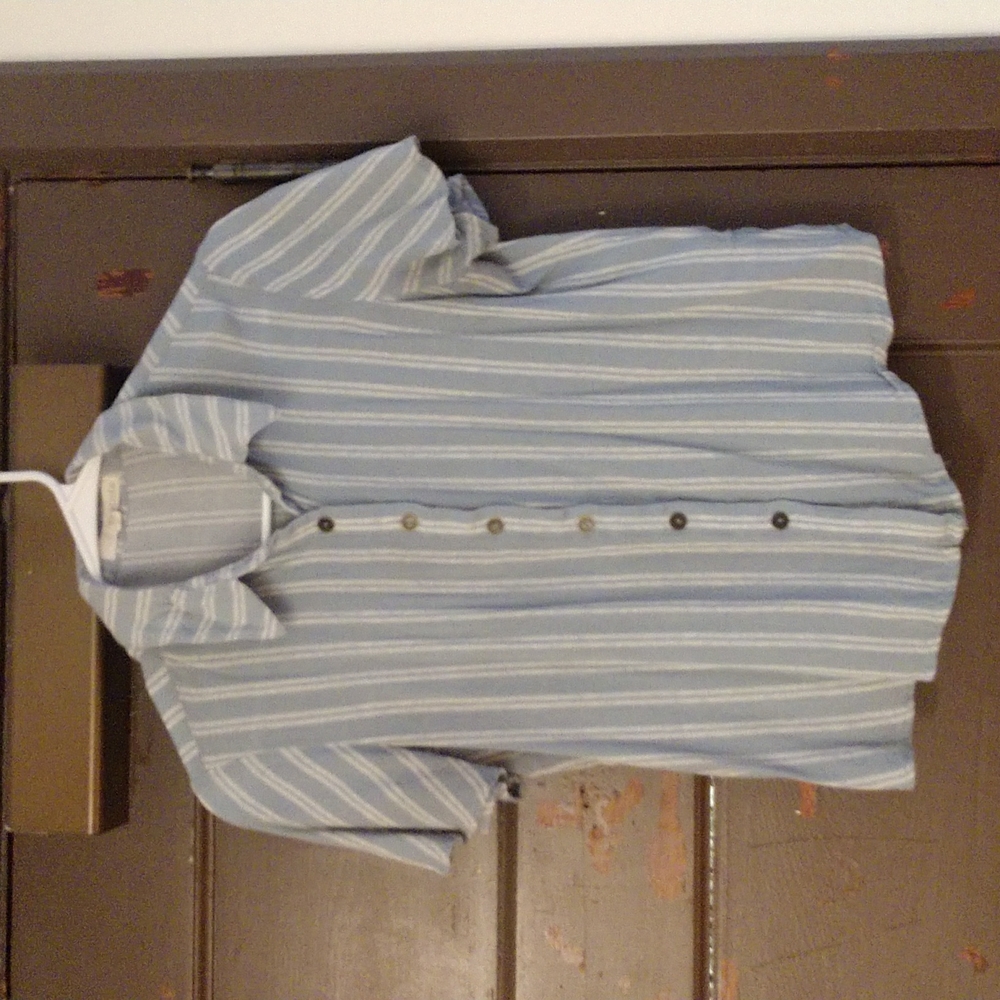HOLD light blue and white striped flutter blouse button up
